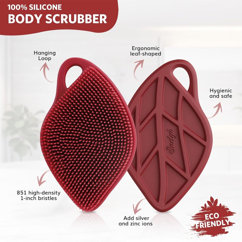 Sndyi Christmas Silicone Body Scrubber, Limited Edition Leaf-Shaped Shower Brush for Gentle Cleanse & Exfoliation, Soft Silicone Loofah Body Brush for Sensitive Skin, Perfect Holiday Gift, Festive Red - Image 3